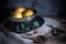 Still life with melchior bowl, apples and vintage cutlery