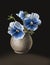 Still life oil painting with white and blue pansies