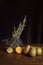 Still life on an old chestnut wooden table.