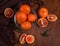 Still life of oranges.  Close-up.