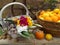 Still life with oranges and flowers