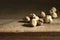 Still life, organic peanuts in the foreground on a black background