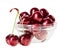 Still life with pair of red wet cherry fruit