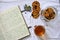 Still life with pecan biscuits and tea as a healthy breakfast