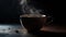 A still life photo of a cup of coffee with steam rising from the top creating a cozy atmosphere created with Generative AI