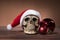 Still life with santa claus skull and red christmas balls