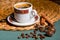 Still life on the table Turkish delicious coffee with spices of