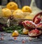 still life with tangerines and pomegranate