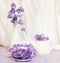 Still life with tea cup and violet bell flowers