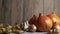 Still life of thanksgiving day holiday vegetables on a wooden background