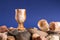 Still life with three onyx glasses on a pile of pebble