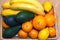 Still life with tropical fruits closeup