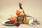 Still life of various spices, fruit and cereals