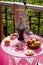 Still life on the veranda a light lunch with wine in the summer afternoon, in the south of Russia. Wine tasting.