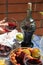 Still life on the veranda a light lunch with wine in the summer afternoon, in the south of Russia. Wine tasting.