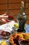 Still life on the veranda a light lunch with wine in the summer afternoon, in the south of Russia. Wine tasting.