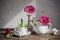 Still life with white snowdrops and gerbera