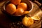 Stillife with oranges on rattan tray