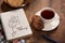 Stilllife with a cup of black tea on the wooden table