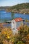 Stillwater, Minnesota in the fall - overlooking an old mill with fall leaves and the lift bridge on the St Croix River