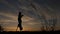 Stilt Walker Jumping at Sunset.