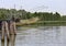 Stilts houses with fishing nets for fishing on the river