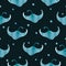 Stingray fish pattern. Vector sea background with watercolor manta rays