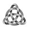 Stippled knot Triquetra with circle made of mobius strip. Vector textured illustration