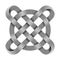 Stippled ringed cross made of intersected strips. Celtic knot with circle symbol. Textured 3d illustration