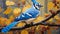 Stippling Painting: The Iridescent Blue Jay Installation