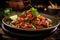 Stir-fried chicken with cashew nuts and cilantro, Experience the thrilling fusion of global flavors with a spicy dish combining