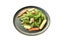 Stir fried garden pea with straw mushroom and baby corn on dish