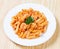 Stir fried macaroni and prawn with tomato sauce