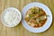 Stir fried mixed vegetable and pork in sukiyaki sauce eat with plain rice