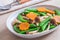 Stir fried mixed vegetables on plate, Vegetarian food