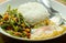 Stir fried morning glory chop chili and egg eat couple with rice