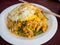 Stir fried noodle with eggs and vegetable, cambodia food.