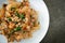 Stir-fried noodle with minced chicken and basil