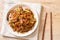 stir-fried yakisoba noodle with pork