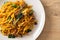 Stir-fried yakisoba noodles with vegetable in vegan style