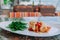 Stirfried shrimps with butter garlic and rocket salad