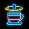 stirring spoon in cup of tea neon glow icon illustration