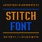 Stitch alphabet font. Embroidery vintage typeface on dark background. Type letters and numbers.