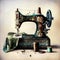 Stitching in Time: Vintage Sewing Machine and Watercolor Flowers AI Generated