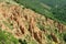 Stobskie piramidy or Stobâ€™s Pyramids unusual shaped red and yellow rock formation