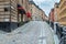 Stocholm View of a narrow street in the historic part of an ancient European city, with historic buildings