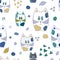 Stock abstract seamless patternt with cat. doodle cartoo