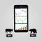 Stock exchange online forex trading concept - mobile phone with dashboard of stock charts on screen , silhouettes of