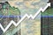 Stock financial index data diagram with arrow up, graph, chart, candlesticks and number show successful investment on property