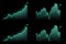 Stock graphs or statistical data showing business profits on a pure black background. Holographic graphs and stock market